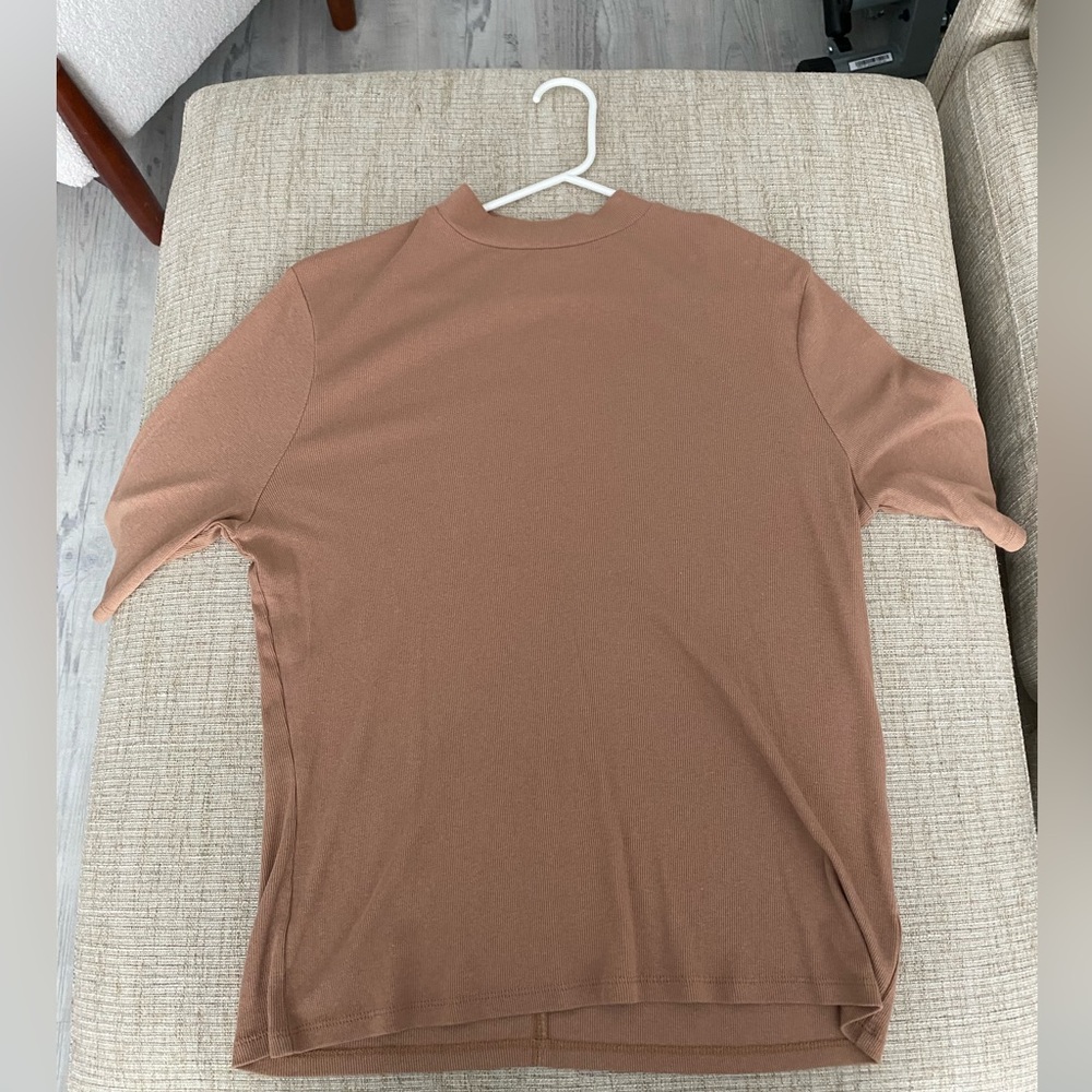 A New Day - beige mock neck short sleeve